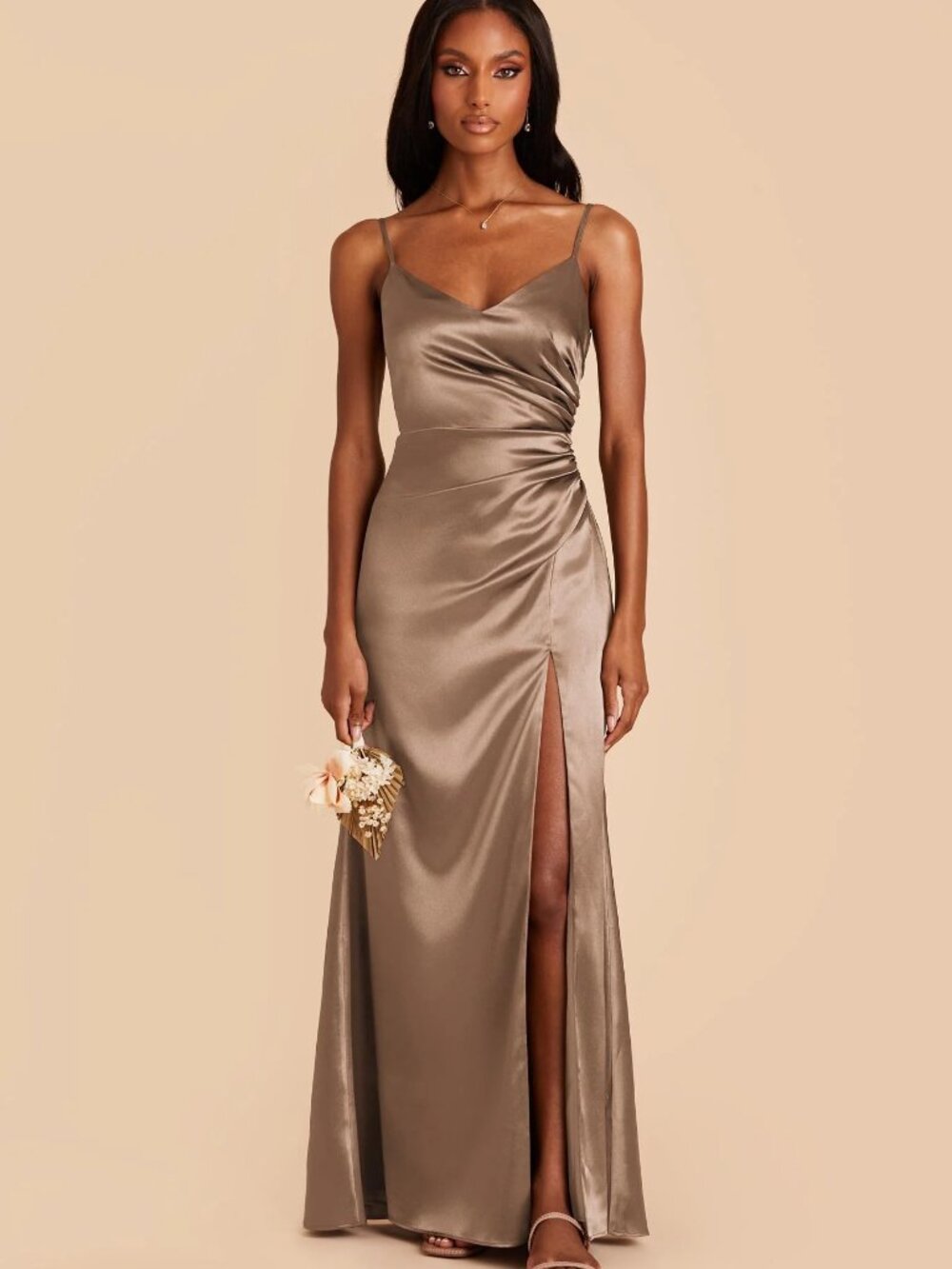 NWT BIRDIE GREY Catherine Shiny Satin Mocha Dress in Large